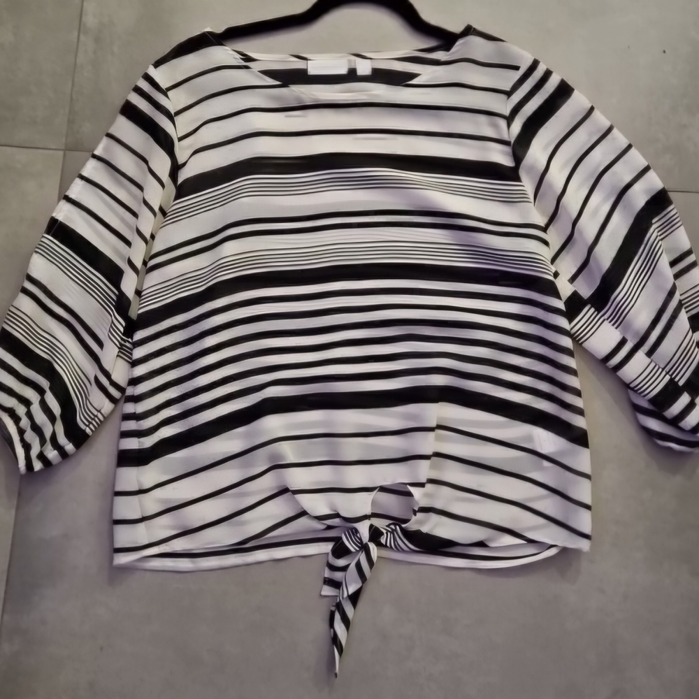 New York & Company Black and White Striped Blouse